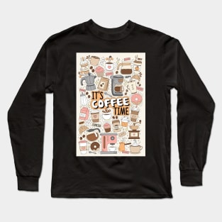 Its Coffee Time Hand Drawn Doodles Long Sleeve T-Shirt